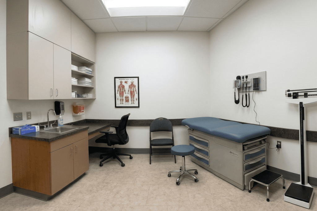 Professional examination room showing Seva Medical Clinic’s quality patient care