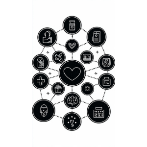 Icon representing comprehensive mental health care with interconnected services illustration