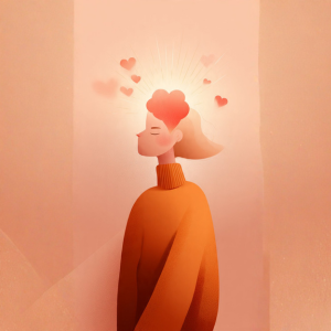 Icon representing improved emotional well-being with a calm and positive person illustration