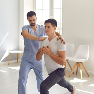 Patient receiving physical and lifestyle support for pain management from a therapist